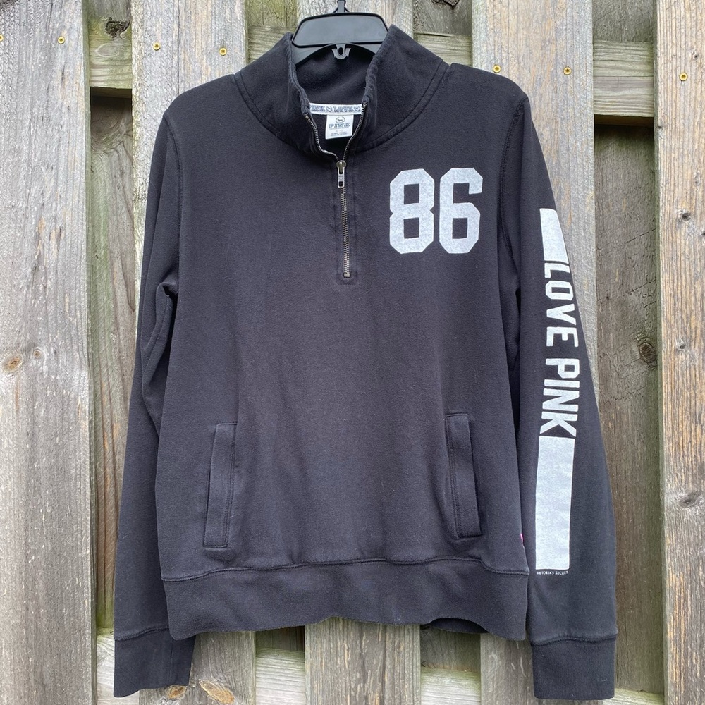 Love Pink Victoria’s Secret Quarter-Zip pocket Graphic sweatshirt Black